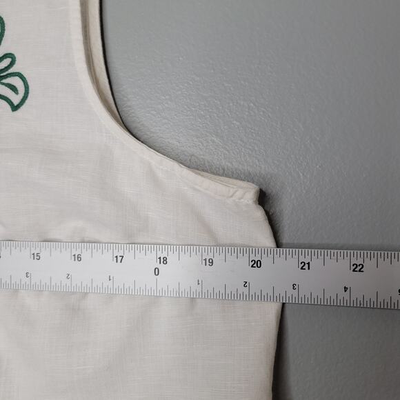 Talbots Linen Cotton Tank Top‎ Women's Size L Petite White Green Summer Coastal - Picture 7 of 9